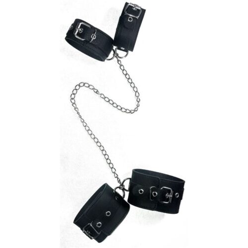 Esposas De Mano Tobillo Con Cadena Larga- Eco-Cuero Negro